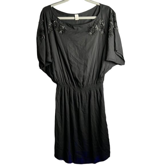 Old Navy Black Beaded Flutter Sleeve Elastic Waist Dress Size Medium - Picture 1 of 11